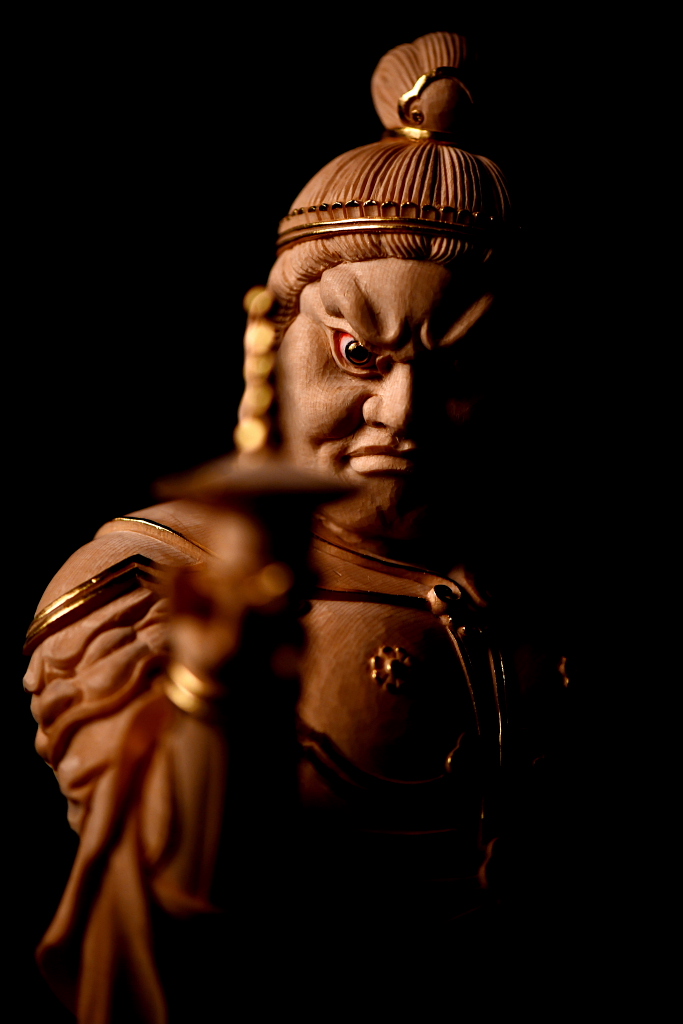 ブロンズ製 仏教美術 四天王 毘沙門天多聞天24ｃｍ 銅像 彫刻 仏像