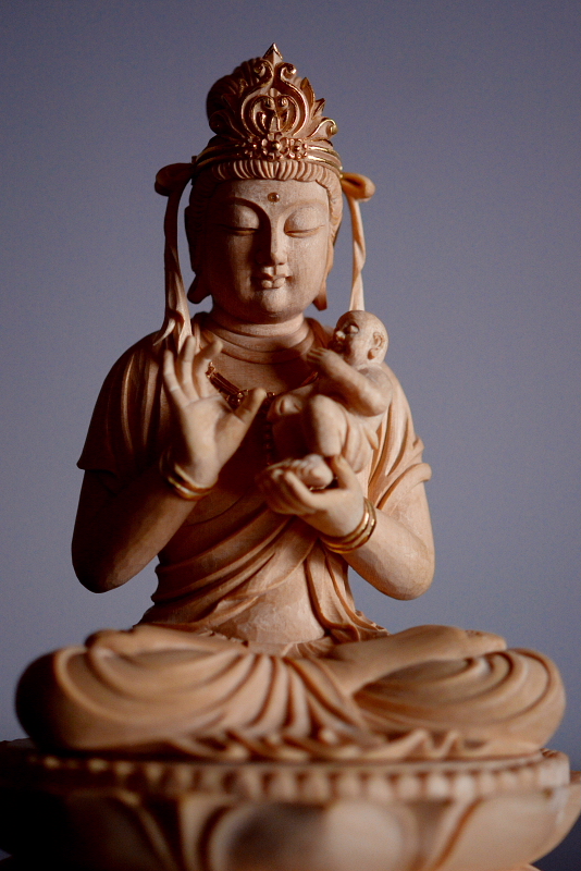 ◇仏教美術 石彫 仏像 母子観音像 母子像◇ -